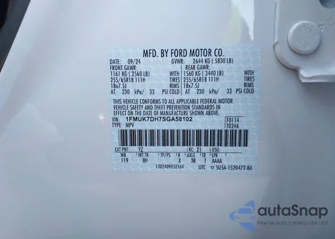 2025 Ford Explorer Active z USA, uszkodzony, nr VIN 1FMUK7DH7SGA58102